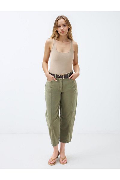 Jimmy Key Khaki 100% Cotton Normal Waist Normal Leg Denim Trousers