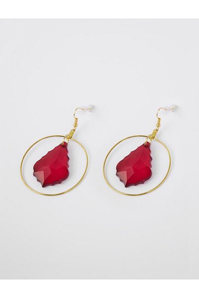 Jimmy Key Red Geometric Figure Dainty Hoop Earrings
