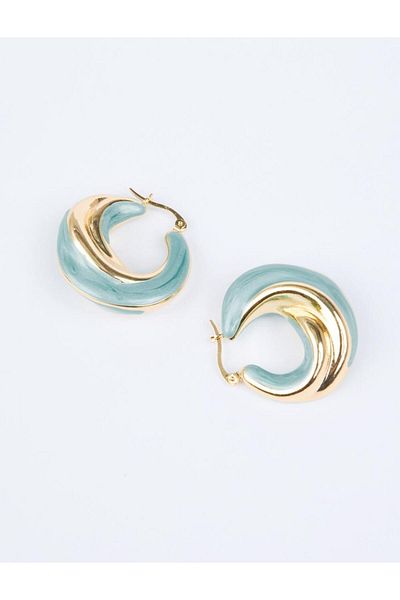 Jimmy Key Green Spiral Detailed Enamel Hoop Earrings