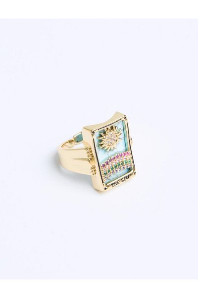Jimmy Key Navy Blue Sun Figured Square Shaped Ring