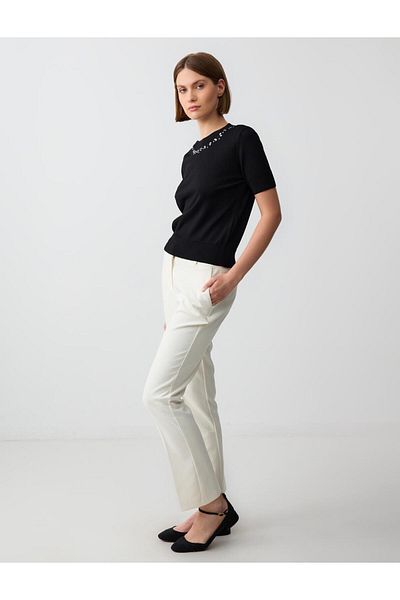 Jimmy Key Off-White Normal Waist Normal Leg Gabardine Woven Trousers