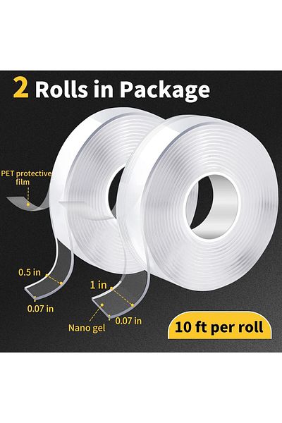 ٍSkyTwo Double Sided Heavy Duty, Double Stick Mounting Adhesive (2 Rolls, Total 20FT), Clear Two Sided Wall
