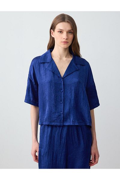 Jimmy Key Navy Blue Relaxed Cut Elbow Sleeve Woven Shirt