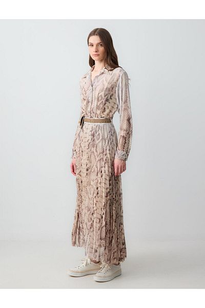 Jimmy Key Stone Relaxed Cut High Waist Patterned Long Chiffon Skirt