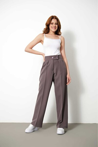 H&A İSTANBUL Жіночі антрацитові брюки з високою талією та складками