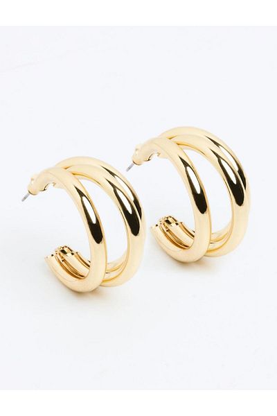 Jimmy Key Gold Color Multiple Hoop Figured Glossy Earrings