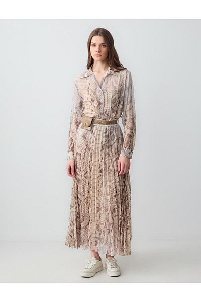 Jimmy Key Stone Relaxed Cut High Waist Patterned Long Chiffon Skirt