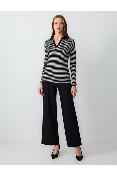 Jimmy Key Black Polo Neck Long Sleeve Striped Knitted Blouse