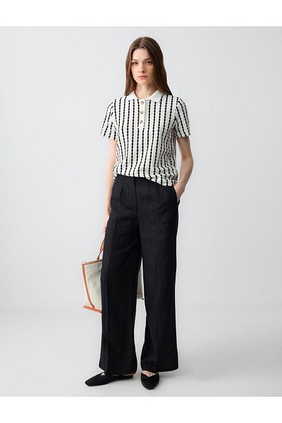 Jimmy Key Tricou negru cu mânecă scurtă, tricotat, cu gât polo