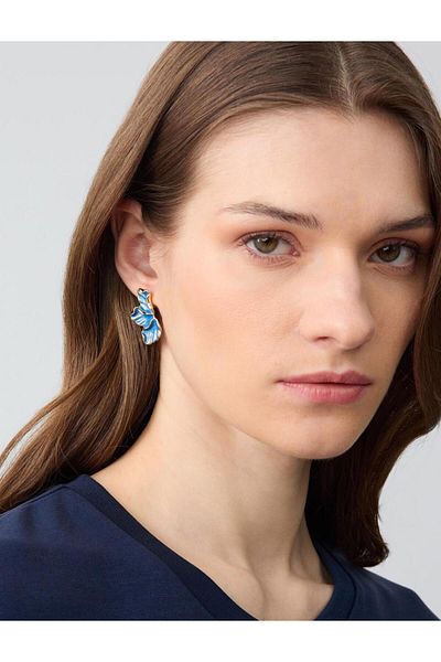 Jimmy Key Blue Leaf Figured Modern Cut Earrings