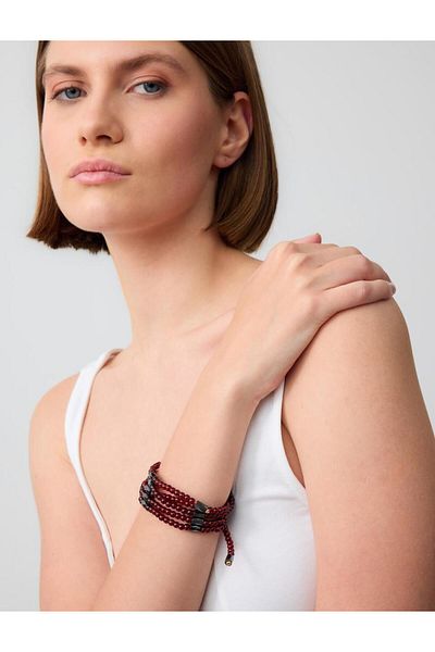Jimmy Key Burgundy Multi-Row Beaded Bracelet