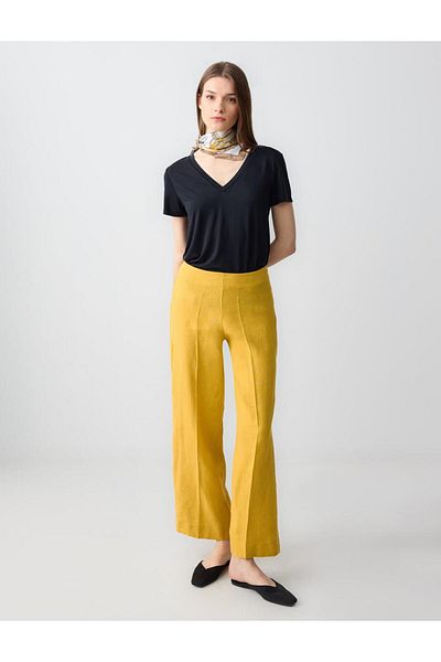 Jimmy Key Mustard 100% Linen Regular Waist Long Trousers