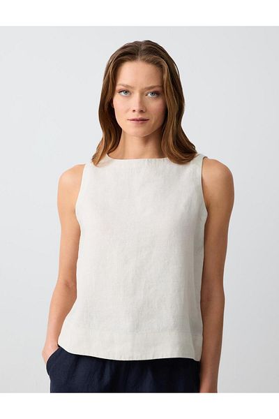 Jimmy Key Stone 100% Linen Round Neck Sleeveless Woven Blouse
