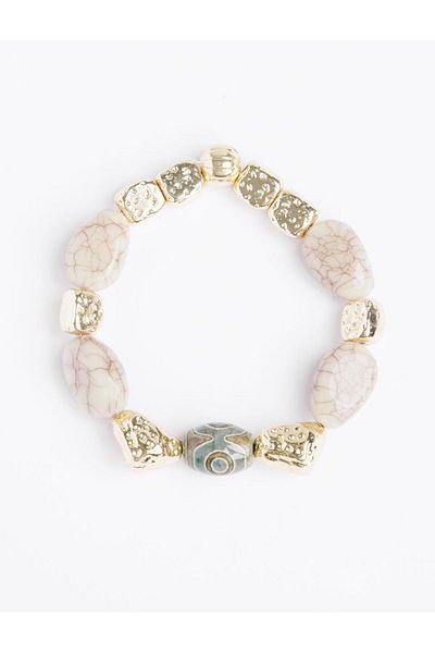 Jimmy Key Gold Color Natural Stone Detailed Bracelet