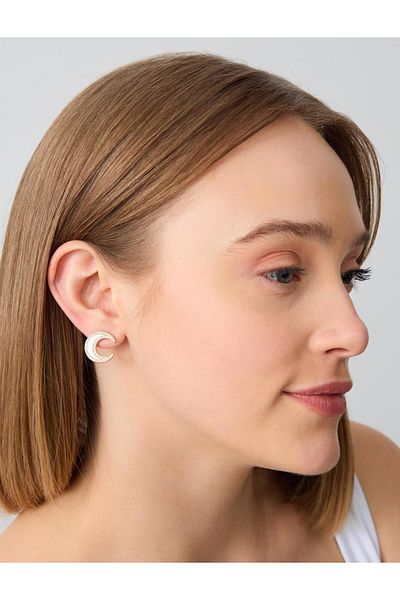 Jimmy Key Elegant Earrings with White Crescent Figure