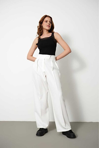 H&A İSTANBUL Жіночі білі брюки з високою талією та плісированими штанинами