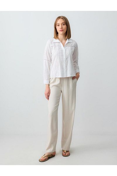 Jimmy Key White 100% Cotton Long Sleeve Openwork Woven Shirt