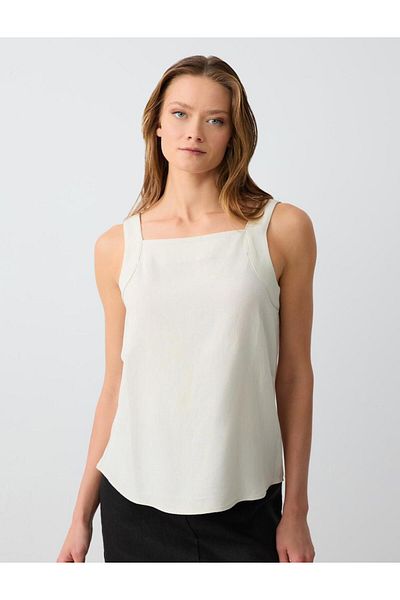Jimmy Key Stone Relaxed Fit Square Neck Sleeveless Linen Blend Blouse