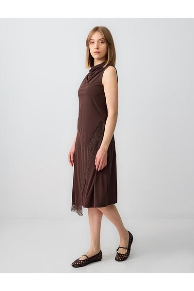 Jimmy Key Bitter Brown Relaxed Cut High Waist Lace Detailed Knitted Midi Skirt