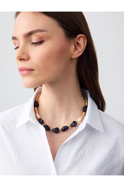 Jimmy Key Blue Pearl Look Beaded Adjustable Necklace