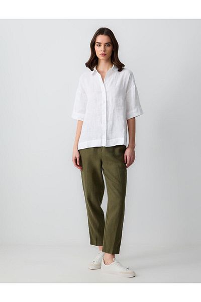 Jimmy Key White 100% Linen Straight Cut Short Sleeve Woven Shirt