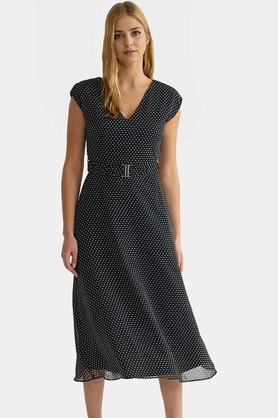 PayBuy Chiffon Polka Dot A-Line Dress with Belt Summer Woven Polyester Long-Lasting Zarifane Design