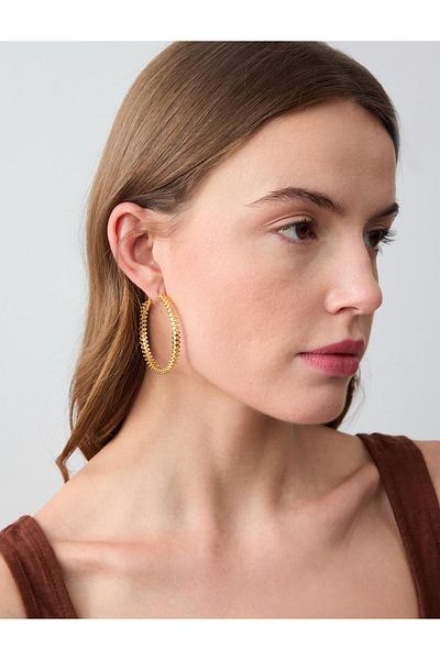 Jimmy Key Gold Color Pattern Steel Hoop Earrings