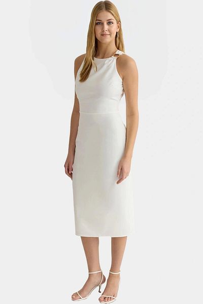 PayBuy Elegant Halter Neck Midi Dress Body-Hugging Cutout Woven Fabric Stylish Casual Style Professional Look