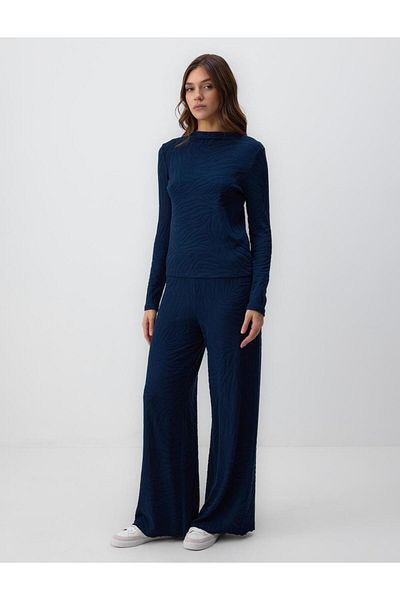 Jimmy Key Navy Blue Half Turtleneck Long Sleeve Knitted Blouse
