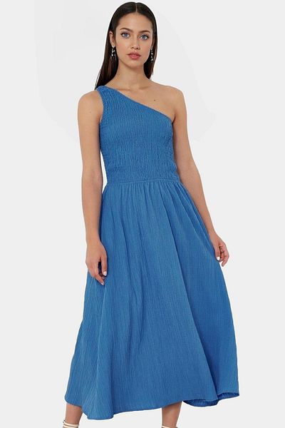 PayBuy One Shoulder Midi Dress Woven Fabric Stylish Summer Long Lasting Distinctive Material Durable