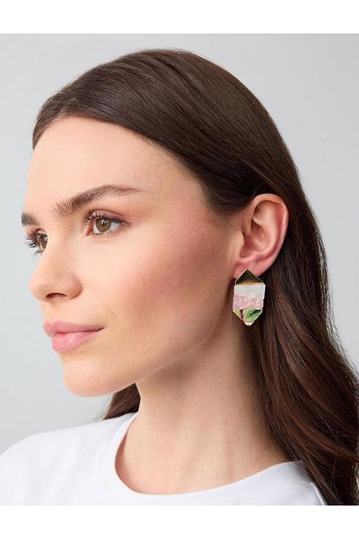 Jimmy Key Pink Color Block Asymmetrical Patterned Earrings