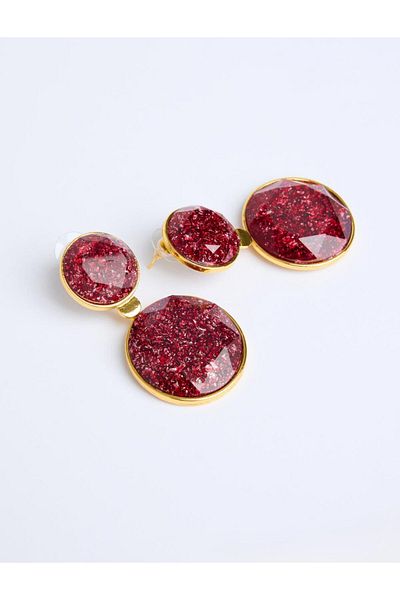 Jimmy Key Burgundy Round Shiny Detailed Earrings