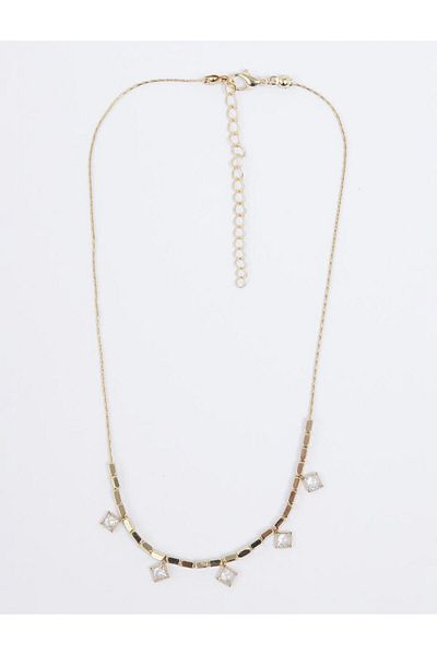 Jimmy Key Gold Color Square Figured Glossy Adjustable Necklace
