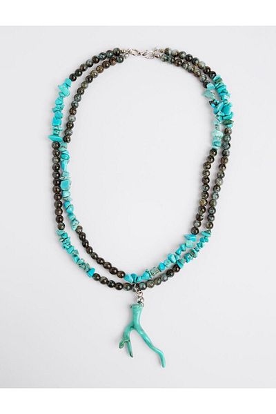 Jimmy Key Blue Asymmetrical Figured Natural Stone Detailed Necklace