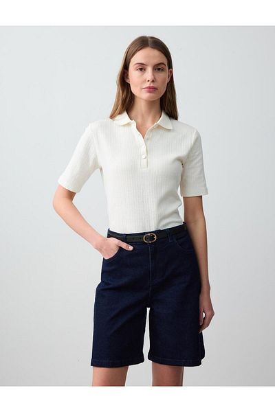 Jimmy Key Dark Blue High Waist Wide Leg Denim Shorts