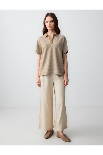 Jimmy Key Beige Straight Cut Polo Neck Knitted T-Shirt