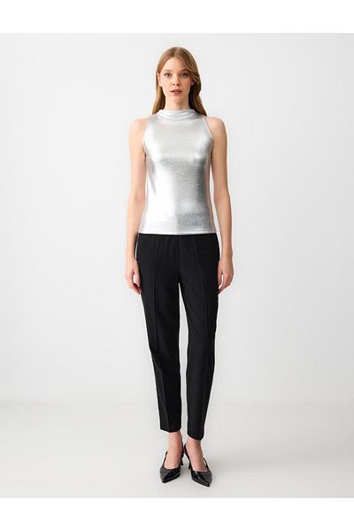 Jimmy Key Copper Slim-Fit Crew Neck Sleeveless Shiny Knitted Blouse