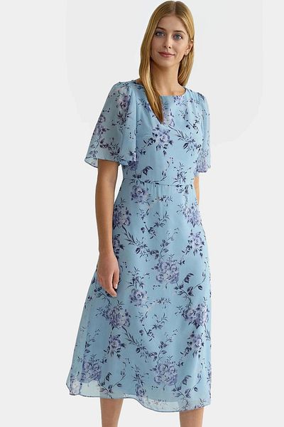 PayBuy Chiffon Midi Dress a Line Mold Angel Sleeve Animal Pattern Summer Zarifane Design Distinguished Material