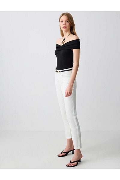 Jimmy Key Ecru 100% Cotton High Waist Regular Leg Denim Trousers