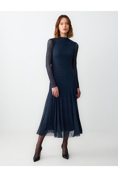 Jimmy Key Rochie lungă tricotată din plasă cu imprimeu cu mânecă lungă și decolteu