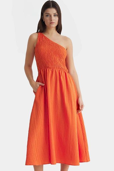 PayBuy One Shoulder Midi Dress Woven Fabric Stylish Summer Long Lasting Distinctive Material Durable