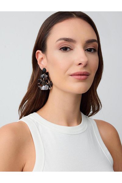 Jimmy Key Mixed Leopard Pattern Flower Figured Earrings