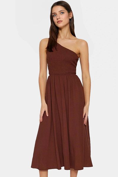 PayBuy One Shoulder Midi Dress Woven Fabric Stylish Summer Long Lasting Distinctive Material Durable