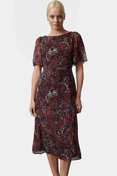 PayBuy Chiffon Midi Dress a Line Mold Angel Sleeve Animal Pattern Summer Zarifane Design Distinguished Material