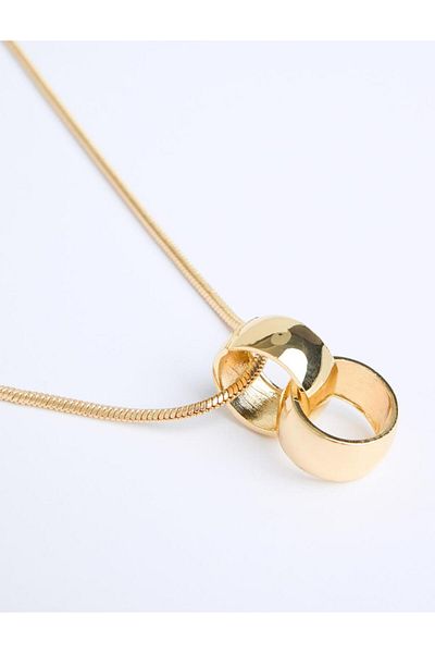 Jimmy Key Gold Color Double Ring Detailed Chain Necklace
