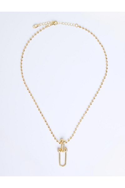Jimmy Key Gold Color Lock Figured Ball Chain Necklace