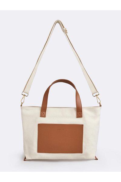 Jimmy Key Ecru Leather Detailed Canvas Bag with Strap