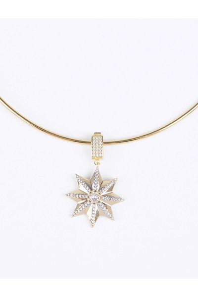 Jimmy Key Gold Color Shiny Stone Detailed Star Figured Necklace