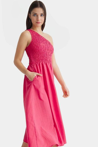 PayBuy One Shoulder Midi Dress Woven Fabric Stylish Summer Long Lasting Distinctive Material Durable