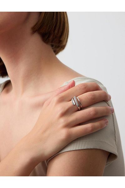 Jimmy Key Silver Color Shiny Stone Adjustable Ring